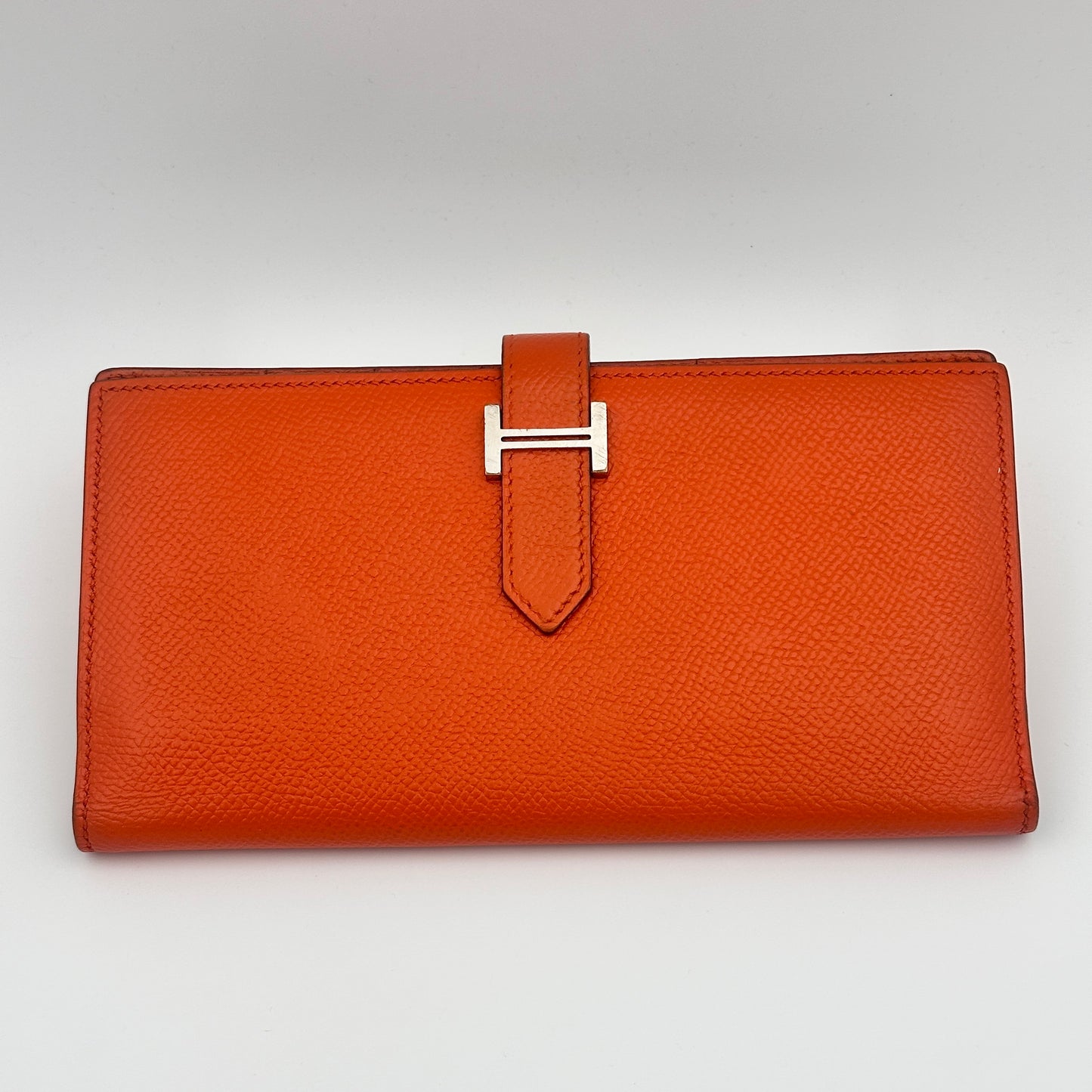 Béarn leather wallet Orange Silver Hardware