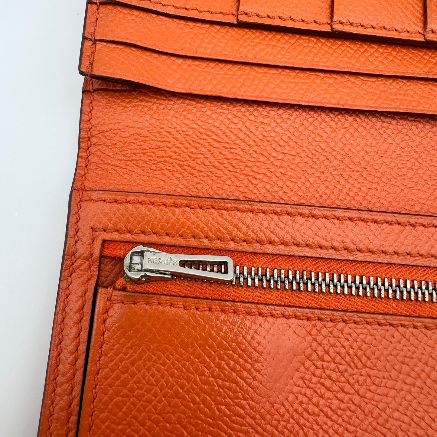 Béarn leather wallet Orange Silver Hardware