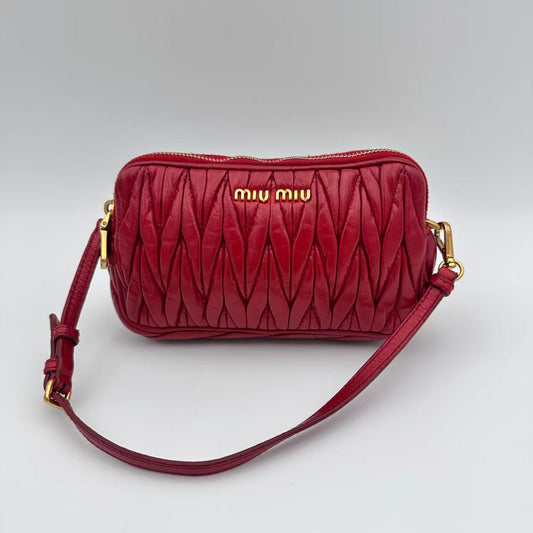 Nappa Matelasse Double Zip Pochette Clutch Rosso