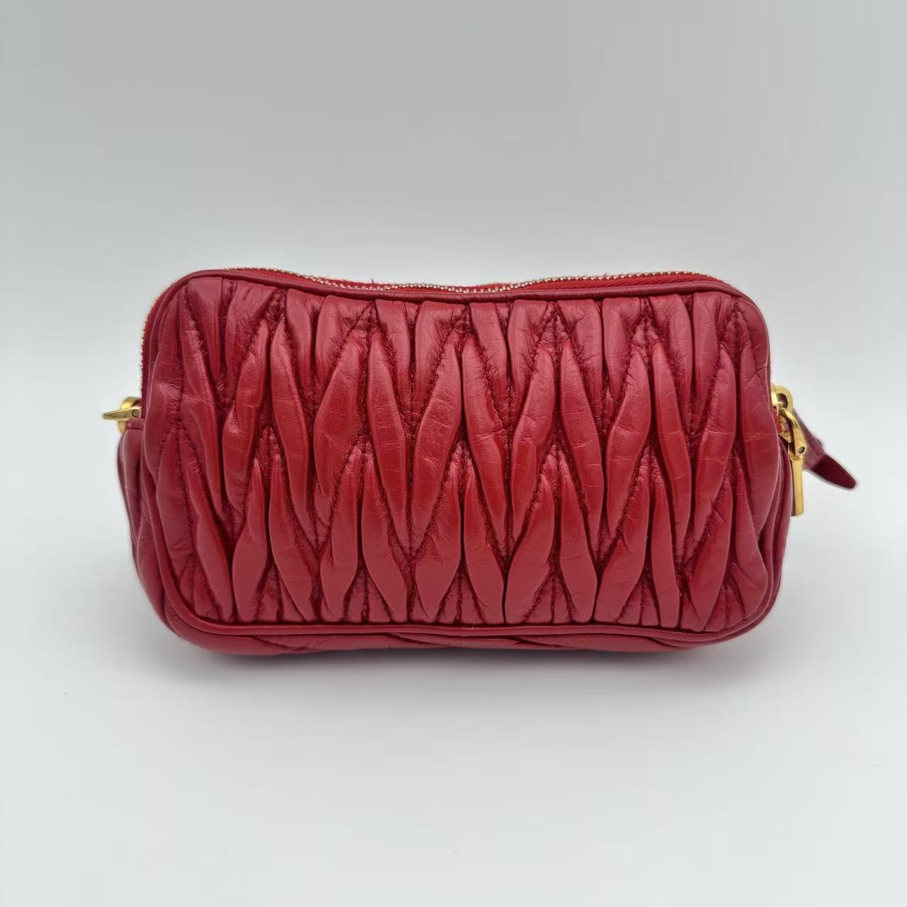 Nappa Matelasse Double Zip Pochette Clutch Rosso