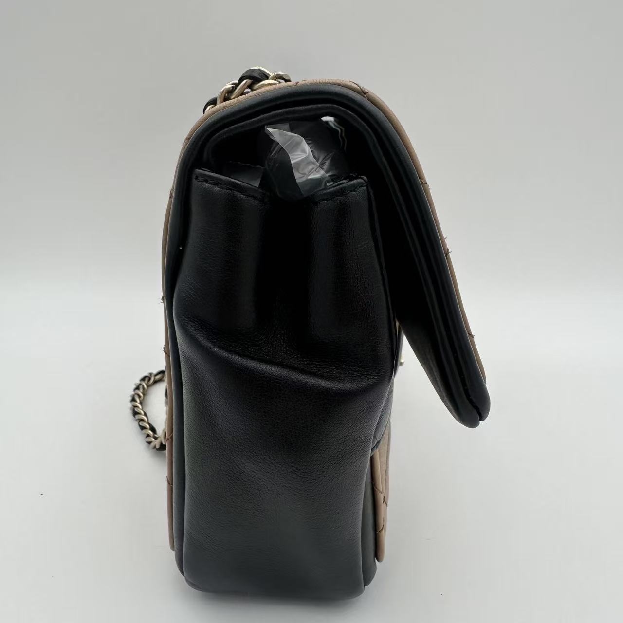 Black/Beige Quilted Lambskin Leather Graphic Medium Flap Bag