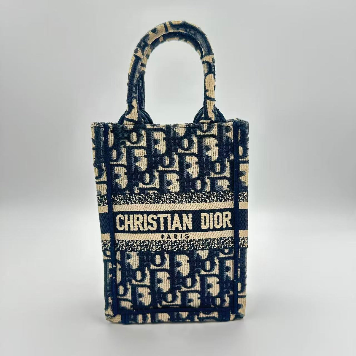 Dior Book Tote Phone Bag Embroidered Canvas Mini
