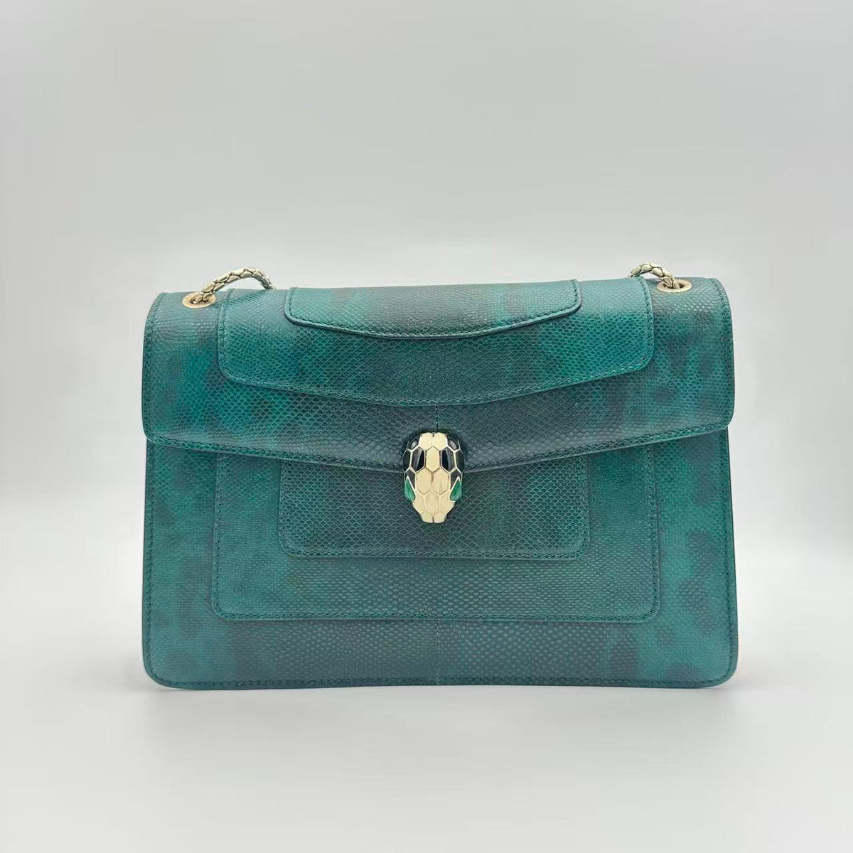 Bvlgari Serpenti Forever Square Shoulder Bag Python Green — view 1 of 8 Serpenti Forever Square Shoulder Bag Python Green, view 1 of 8