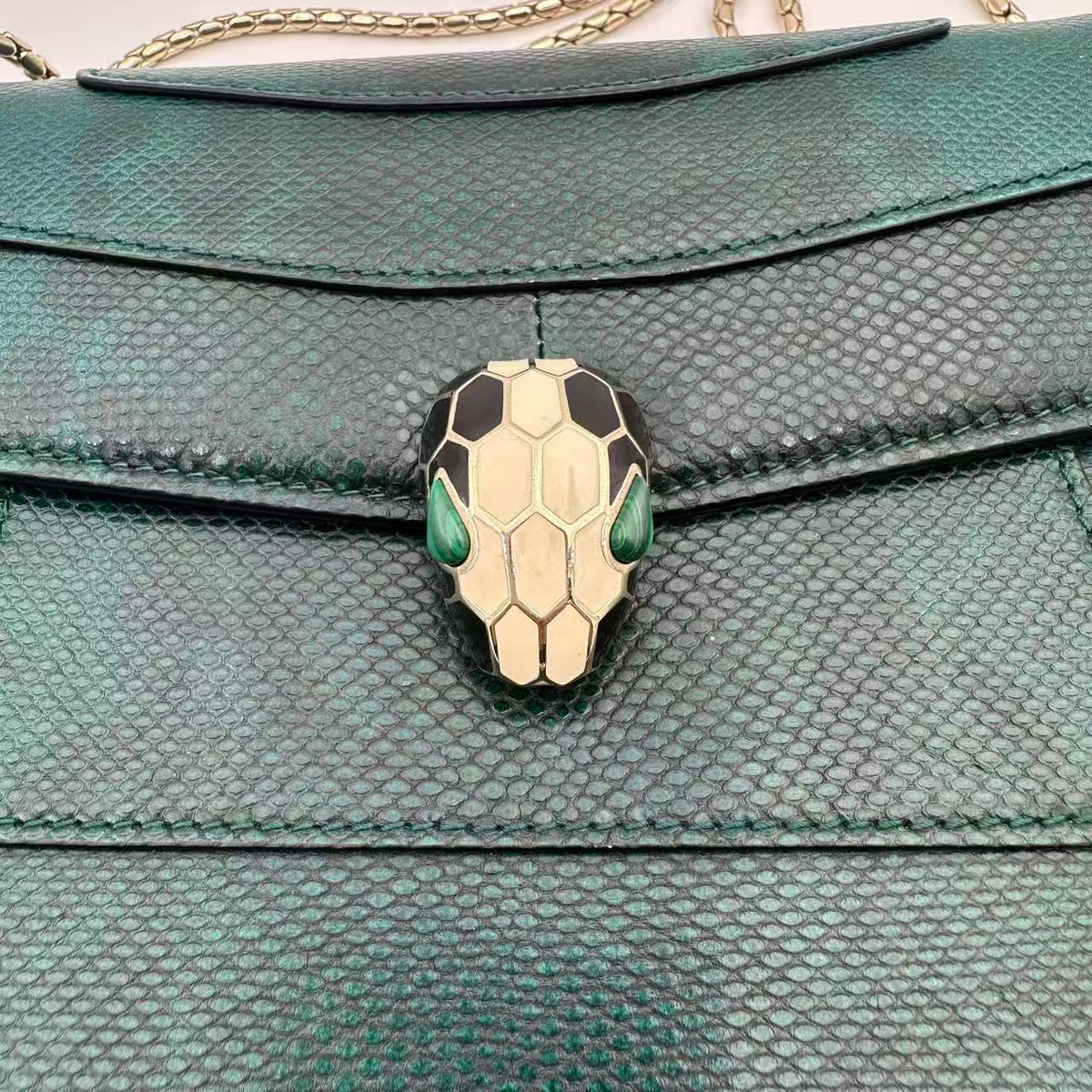 Bvlgari Serpenti Forever Square Shoulder Bag Python Green — view 3 of 8 Serpenti Forever Square Shoulder Bag Python Green, view 3 of 8