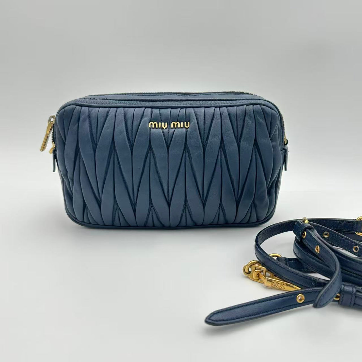 Miu Miu Small Camera Case Crumpled Lambskin Blue — view 1 of 7 Small Camera Case Crumpled Lambskin Blue, view 1 of 7