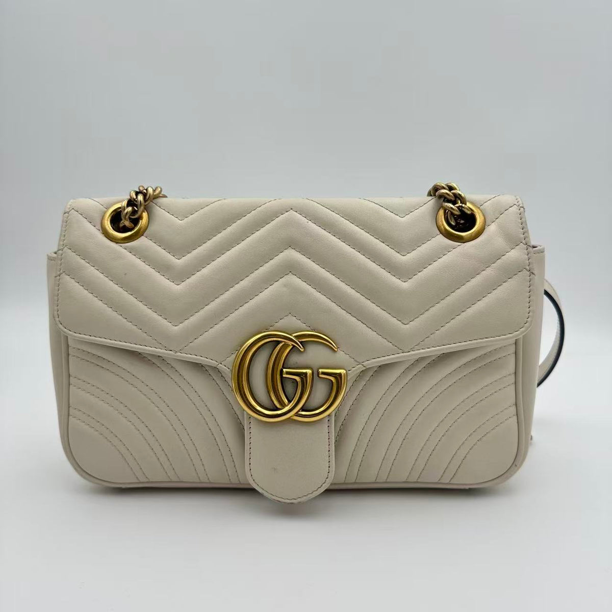 Gucci Calfskin Matelasse Small GG Marmont Shoulder Bag White