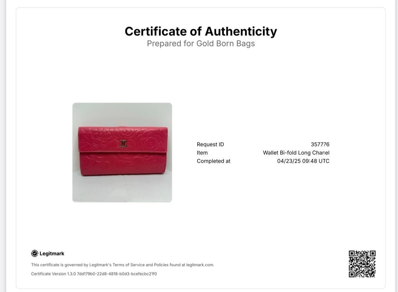 Lambskin Embossed Camellia Large Gusset Flap Wallet Pink