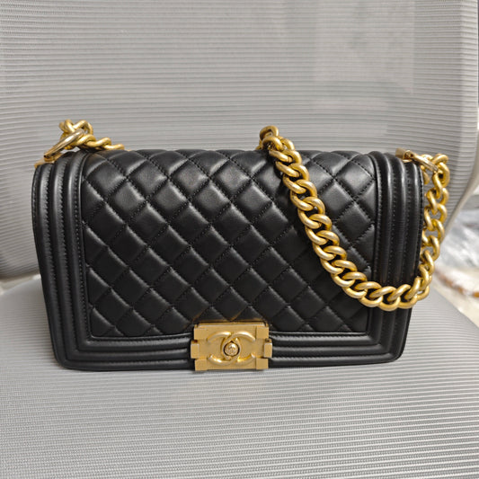 Chanel Lambskin Quilted Medium Boy Flap Black